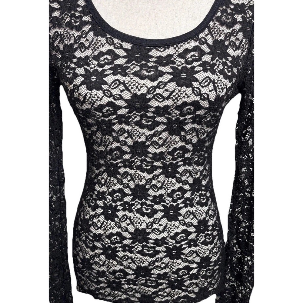 Floral Sheer Lace Top Womens Small Y2K Fairy Whimsygoth Festival Layering